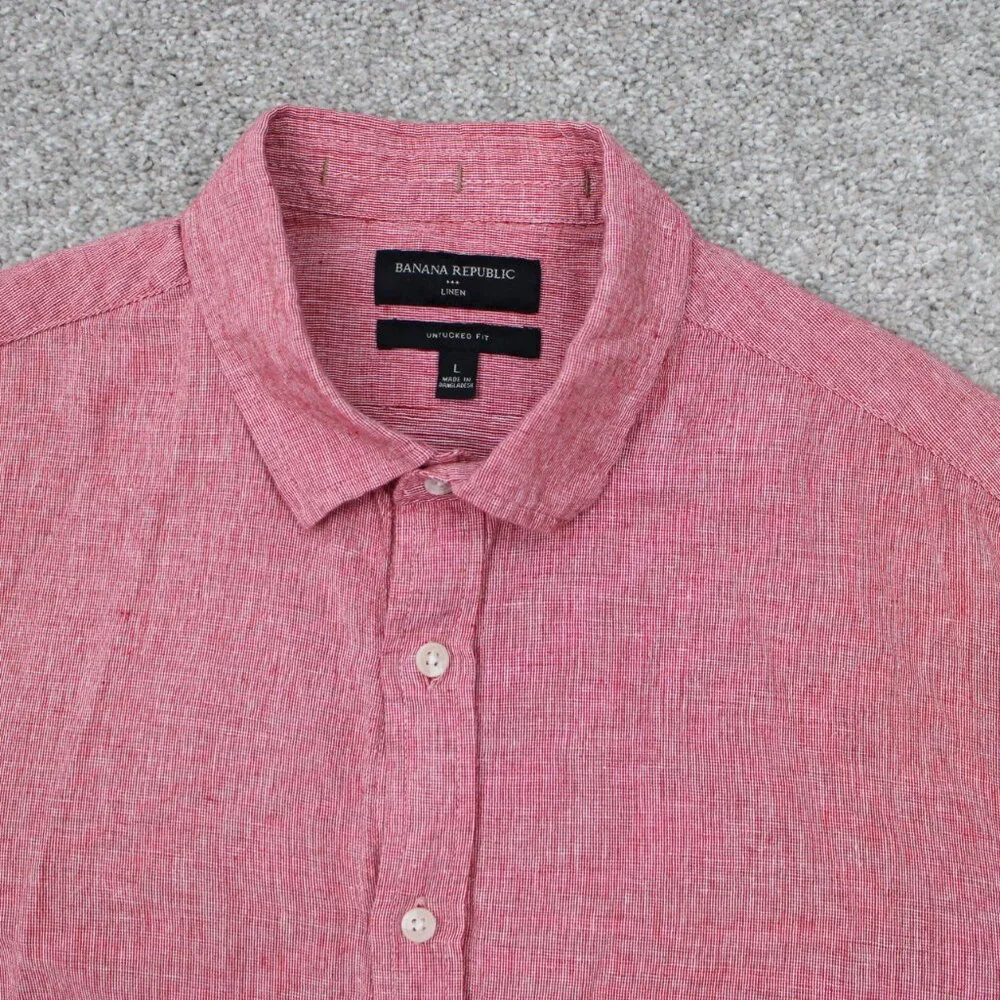 Banana Republic Shirt Adult Large Red Untucked Fit Linen/Cotton Blend L/S Button